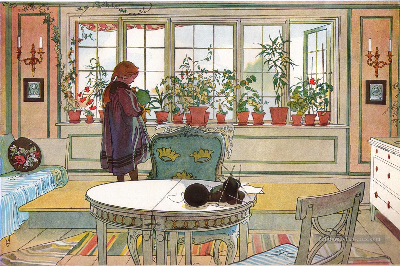 fleurs sur le rebord de la fenêtre 1894 Carl Larsson Peintures à l'huile